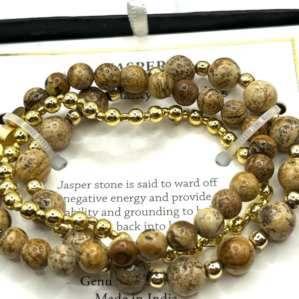 Elegant Gold and Brown Beaded Bracelet Set Stackable Stretch Bracelets